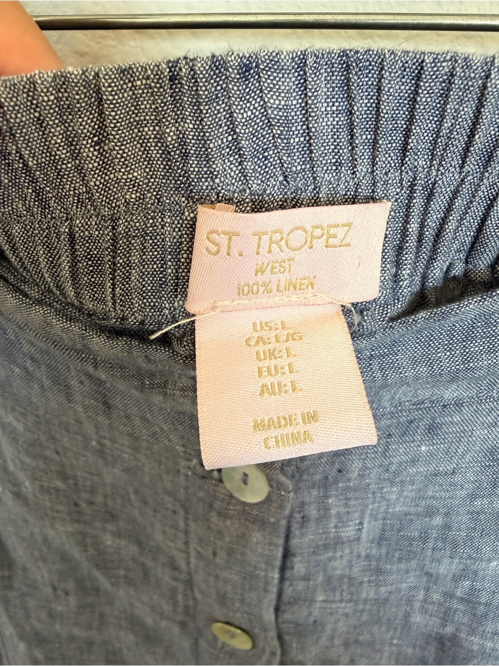 St Tropez West 100% Linen Maxi Skirt Blue Chambray Button Front Pockets Size L - Picture 6 of 6